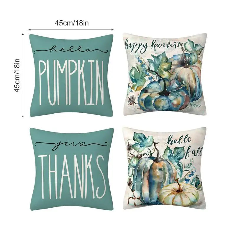 Fall Decor Pillow Covers Set Of 4 Outdoor Farmhouse Pillow Cases Pumpkin Thanksgiving Pumpkins Decor 18X18Inch For Home Couch