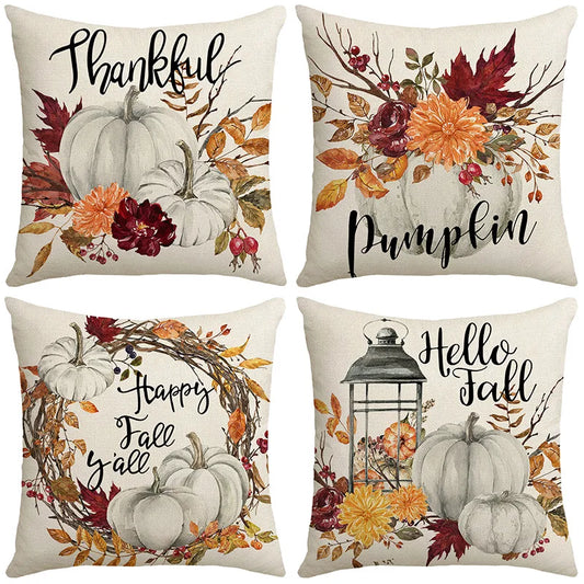 Branch Wreath Pumpkin Pillowcase 45x45cm Linen Pillow Cover Autumn Thanksgiving Decorations Farmhouse Home Decor Cushion Cover