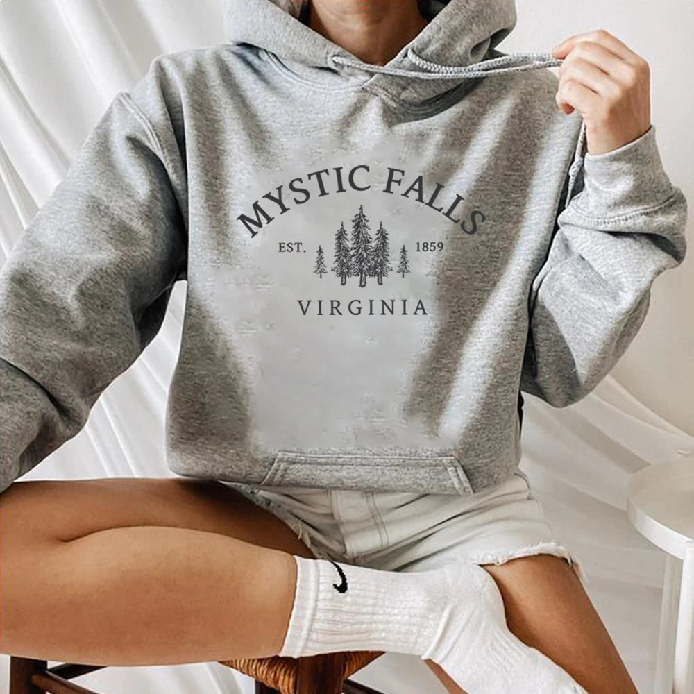 Mystic Falls Virginia Hoodie Salvatores Shirt Unisex Long Sleeve Crewneck Pullovers Hoodies Casual Sweater for Vampire Fans