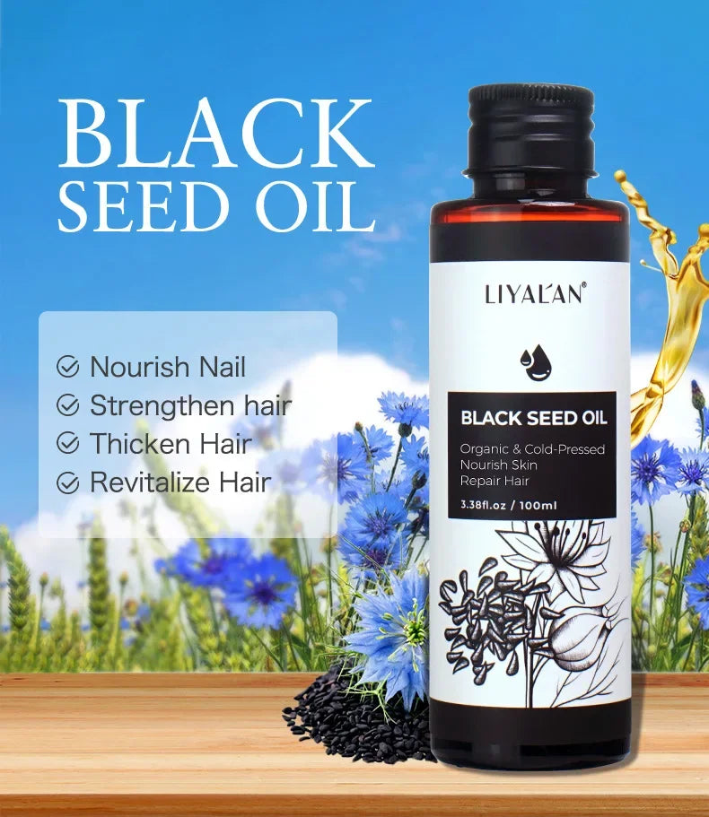 Black Cumin Seed Oil 100ml for Hair Growth Thicken Hair Cold Pressed Liquid Nourishing Anti-oxidant Body Face Massage Skin Care