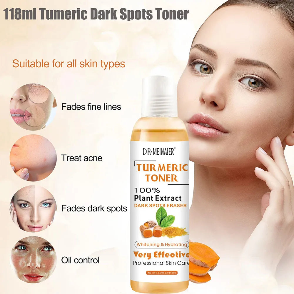 2pcs Turmeric Toner Brightening Face Serum Dark Corrector Moisturizing Vitamin C Ginger Essence Skin Lightener Cosmetics