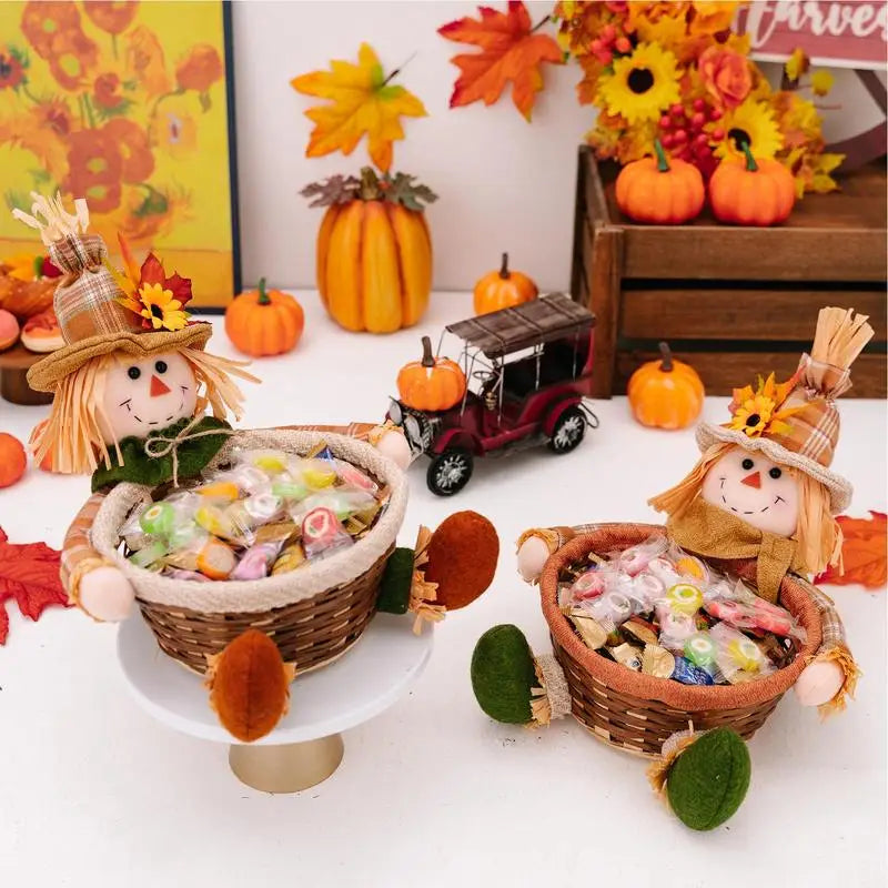 Harvest Festival Scarecrow Decoration Sunflower Sitting Thanksgiving Scarecrow Doll Holding A Fruit Basket Autumn Thanksgiving