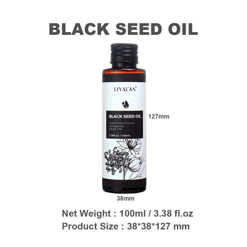 Black Cumin Seed Oil 100ml for Hair Growth Thicken Hair Cold Pressed Liquid Nourishing Anti-oxidant Body Face Massage Skin Care