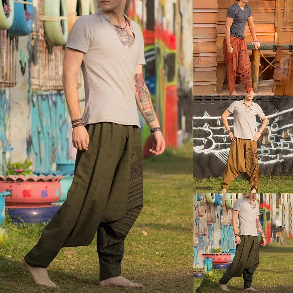 Vintage Boho Style Men's Harem Pants Bloomers Baggy Balloon Yoga Loose Casual Elasticated Trousers Pants Clothing