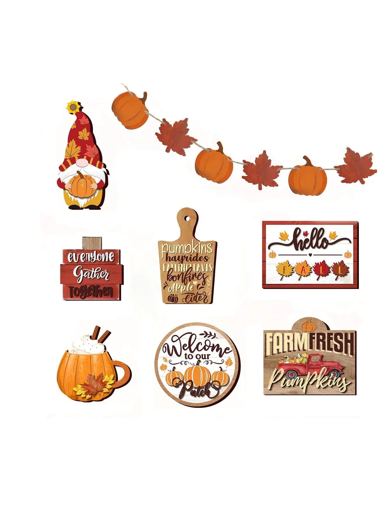 Fall Harvest Wooden Tiered Tray Decor Set -  Farmhouse Autumn Centerpieces with Pumpkin Spice and Maple Leaf Accents