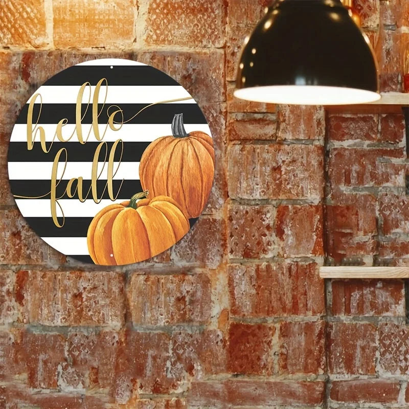 White Aluminum Metal Sign, Durable Round Fall Wreath Decoration, Give Thanks Holiday Sign, Pumpkin Design, Wall Art, Home Decor