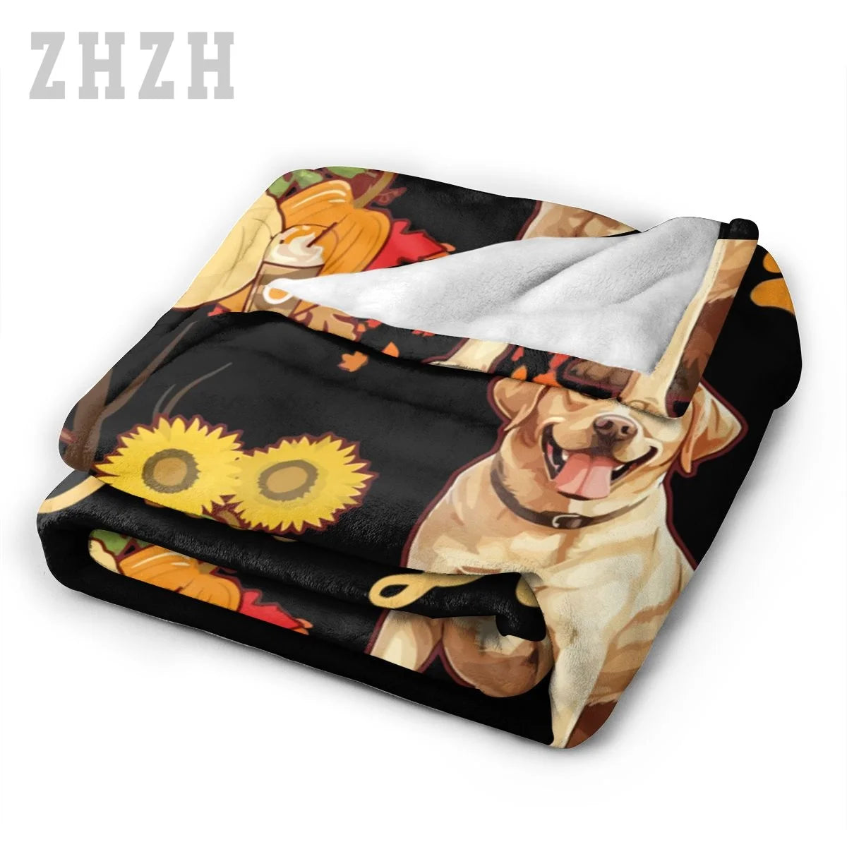 Blanket Labrador Retriever Fall Autumn Leaf Maple Tree Thanksgiving Flannel Multifunction Camping Sofa Cover Keep Warm