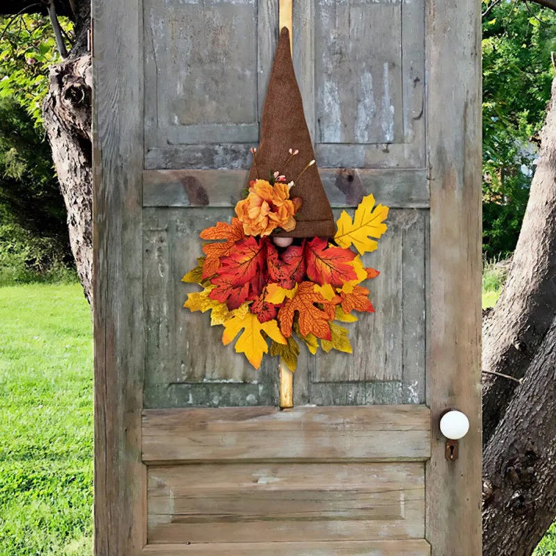 Fall Wreath Garland Thanksgiving Decoration Maple Leaf Hat Wreath Door Hanging Wall Hanging Home Decoration Store Door Decor