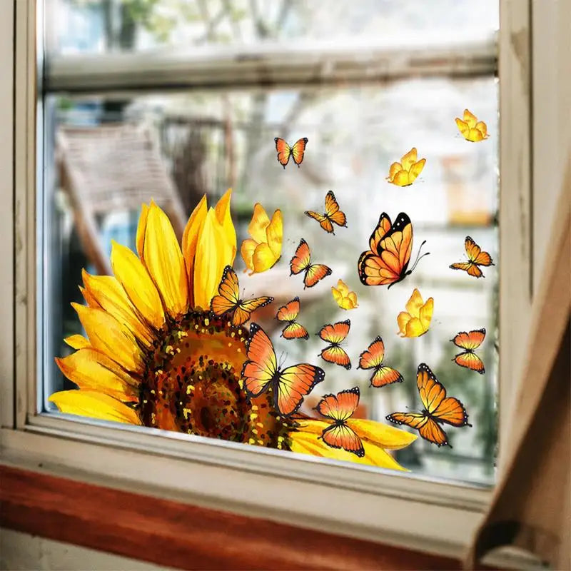 Sunflower Window Clings Static Decals Butterfly Bee Window Clings For Glass Windows Stickers For Summer Autumn Decorations