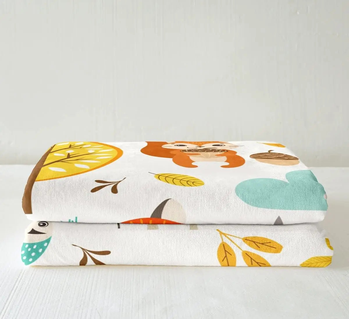 Fall Maple Leaf Throw Blanket,Cute Hedgehog Fox Cartoon Bed Blanket , Mushroom Trees Rustic