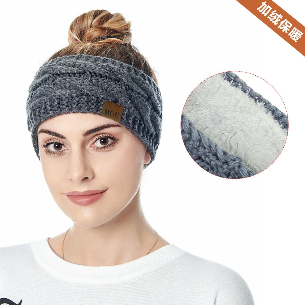 MOK New Hair Accessories Plush Wool Knitting Hair Band In Autumn And Winter Sports Headband Earmuffs Europe 12 Colors