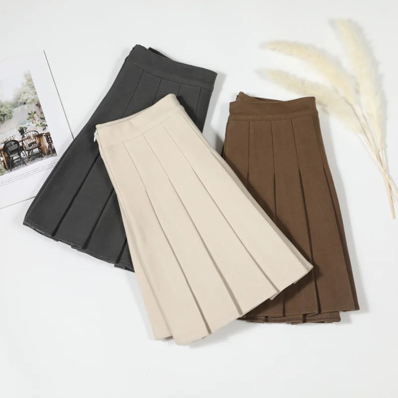 Pleated Skirt for Women Fall Clothing A-line High Waist  Black Korean Style Mini Saia Woolen Jupes Femme 2023 Winter Skirts