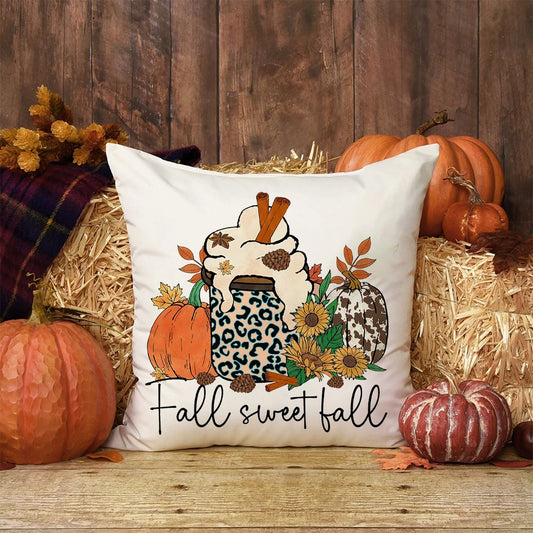 Fall Sweet Fall Printed Pillow Case Autumn Party Decor Home Cushion Cover Autumn Holiday Pillowcase Thanksgiving Halloween Gift