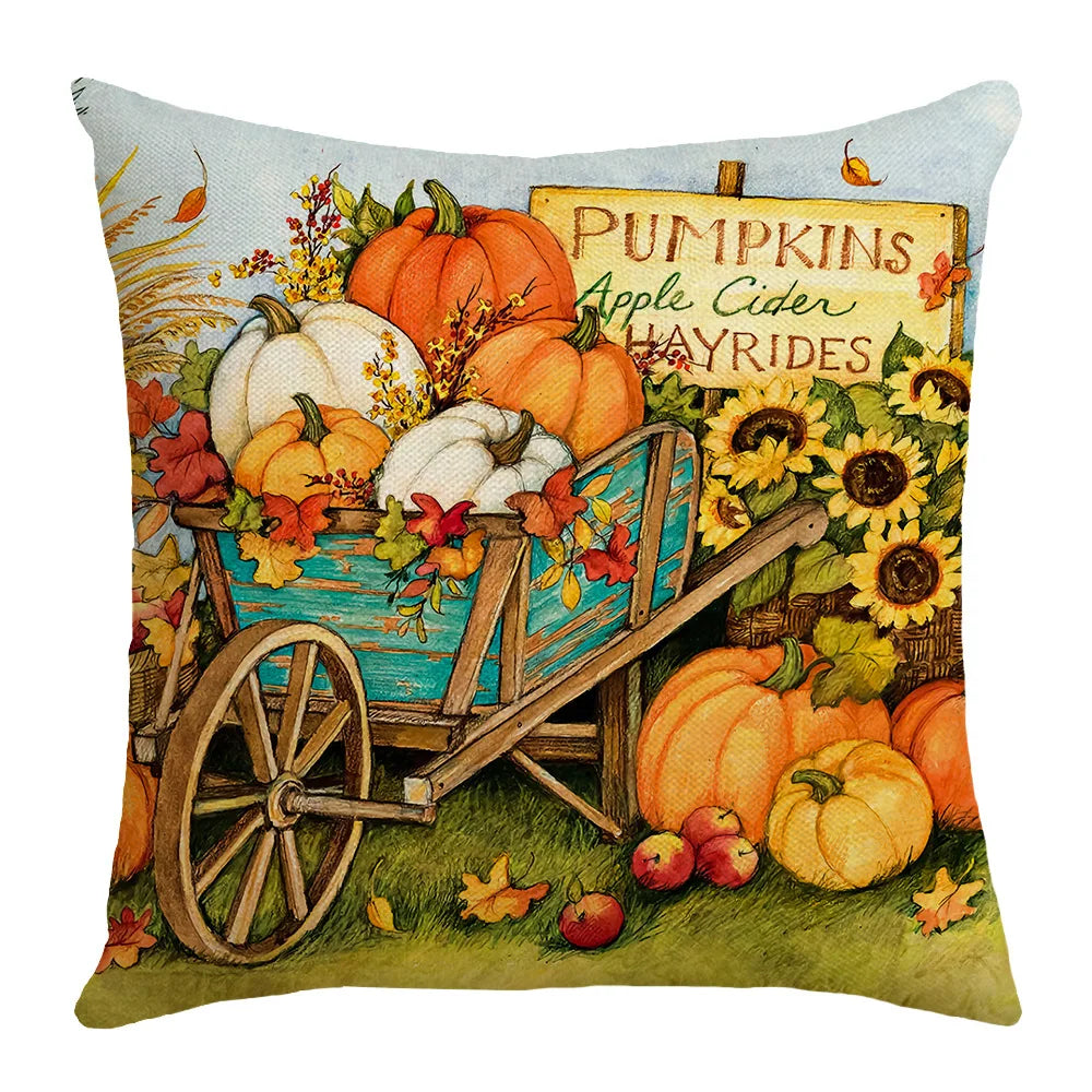 New Fall Thanksgiving Decorative Pillow Cover 45x45cm Couch Cushion Cover Pumpkin Squirrel Print Pillowcase Holiday Decorations