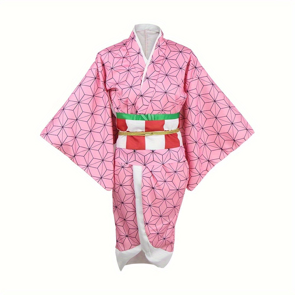 Enchanting Japanese Anime Kimono Dress Set For Kids - Perfect For Halloween & Costume Parties With Free Stickers Included