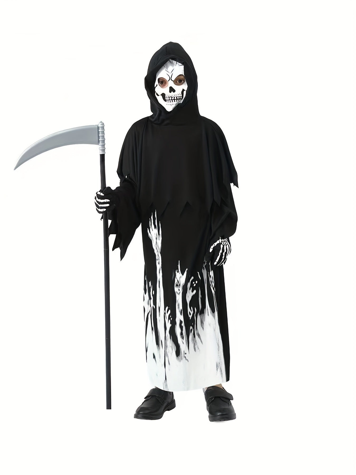 Boy's Creative Halloween Clothes With Grim Reaper Luminous Design Print, Suitable For Stage Performance And Halloween Carnival Party