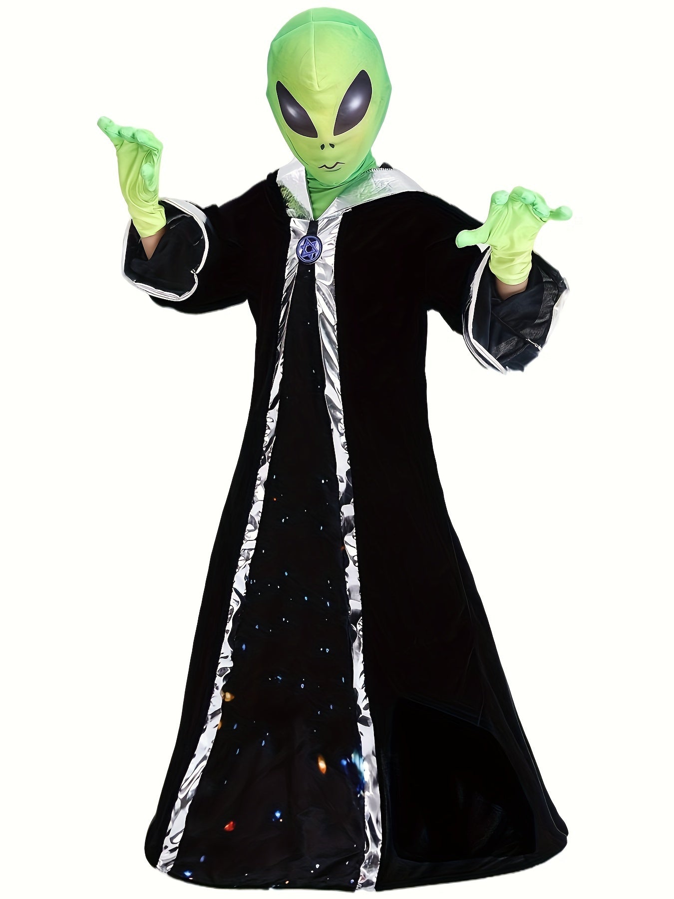 Boys Alien Clothing, Black Hooded Cloak & Mask & Gloves Set, Boys Halloween Party Clothes