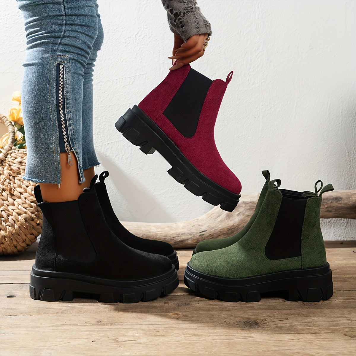 Women's Fashionable Casual Ankle Boots - Comfortable Fabric Lining, Non-Slip PVC Sole, Available in Black & Brown