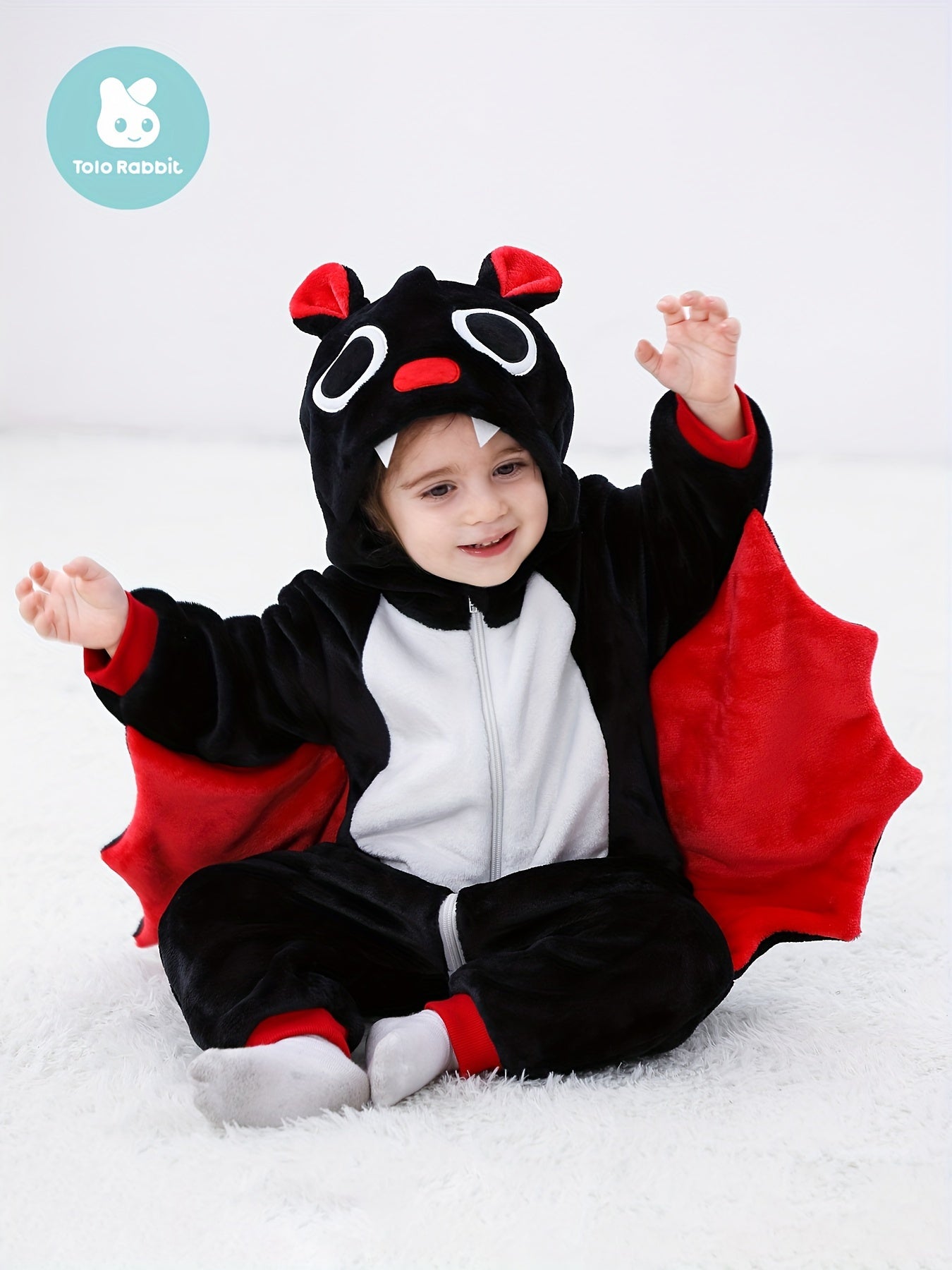 Baby's Halloween Style Bat Hooded Jumpsuit, Warm Fuzzy Wings Sleeve Romper, Baby Boy's & Girl's Clothes.