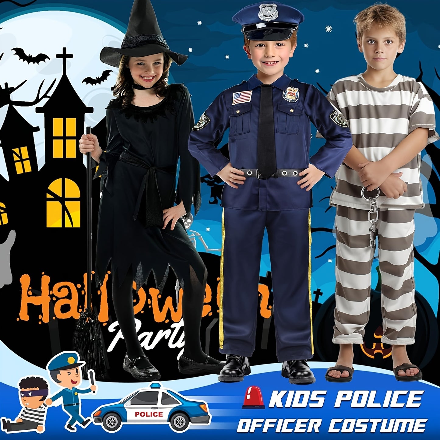 Police Officer Costume For Kids - Police Uniform For Kids, Kids Halloween Costumes For Boys Girls, Toddler Dress Up, Cop Costume Role Play Kit For Halloween Career Day