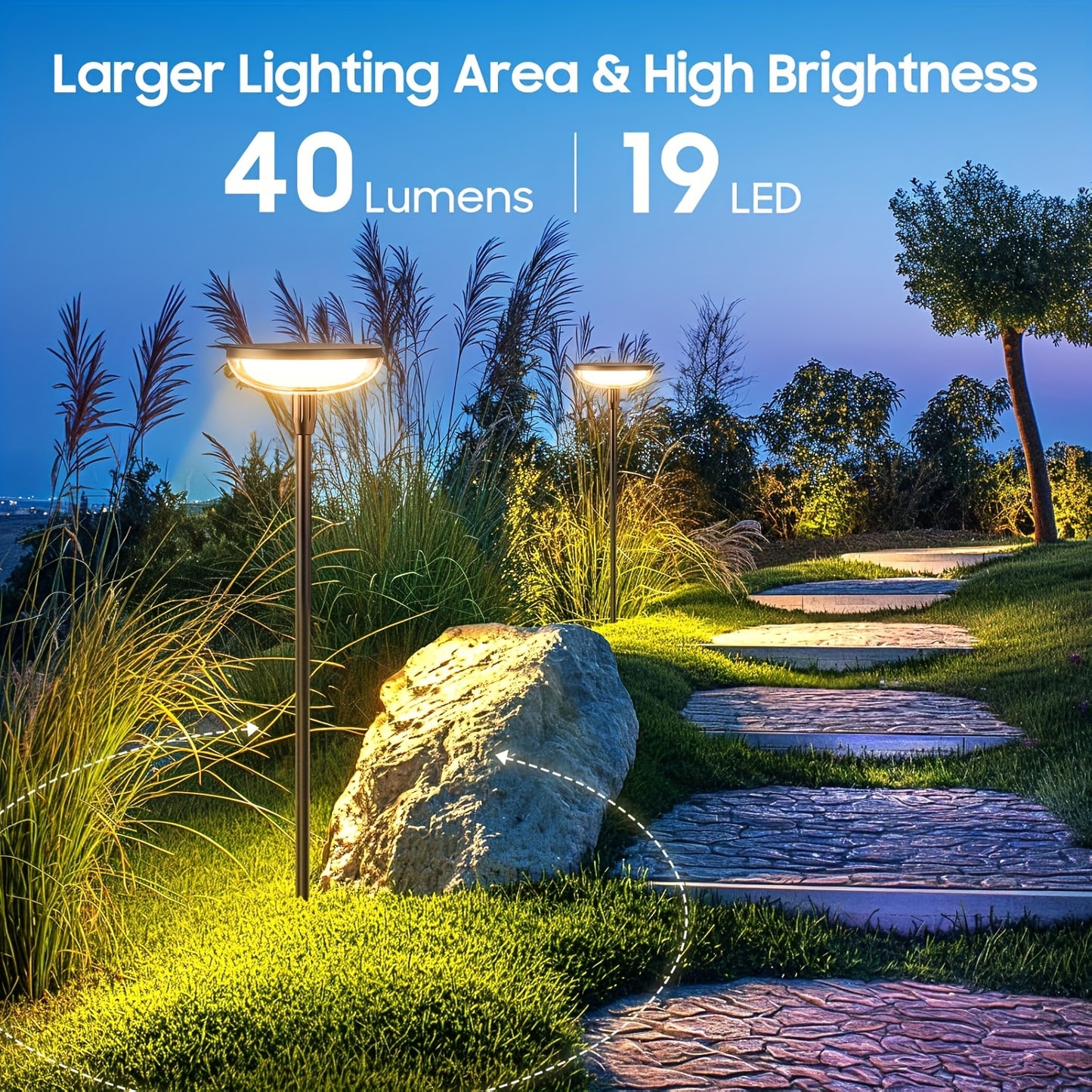 6 Pack 40LM Bright Solar Garden Lights - Tall 31" Waterproof Pathway Lights with Auto On/Off for Yard Outside Patio Path Lawn - Up to 14 Hours Long-Lasting Illumination and Easy Installation