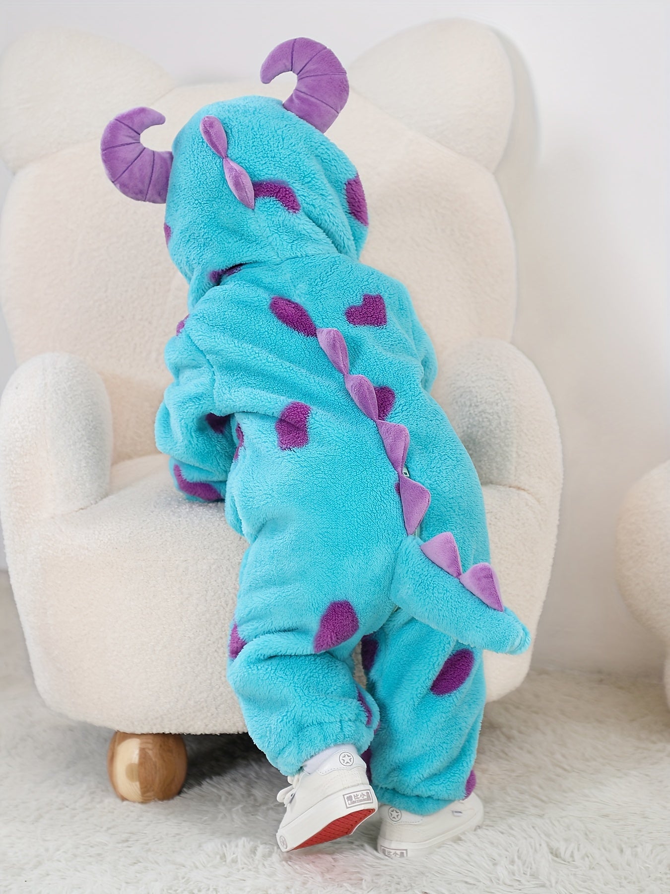 Little Monster Single Layer Cute Hooded Bodysuit, Toddler Baby's Zip Up Party Cosplay Jumpsuit