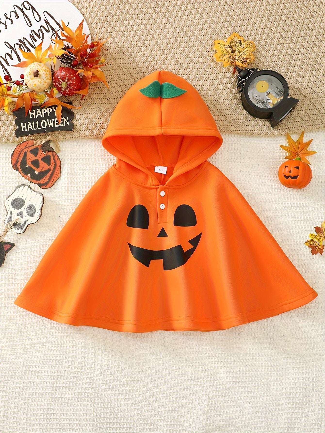 Spooky Pumpkin Hooded Cape - Cute Halloween Costume For Girls | Cozy Polyester Blend With Button Detail & Machine Washable