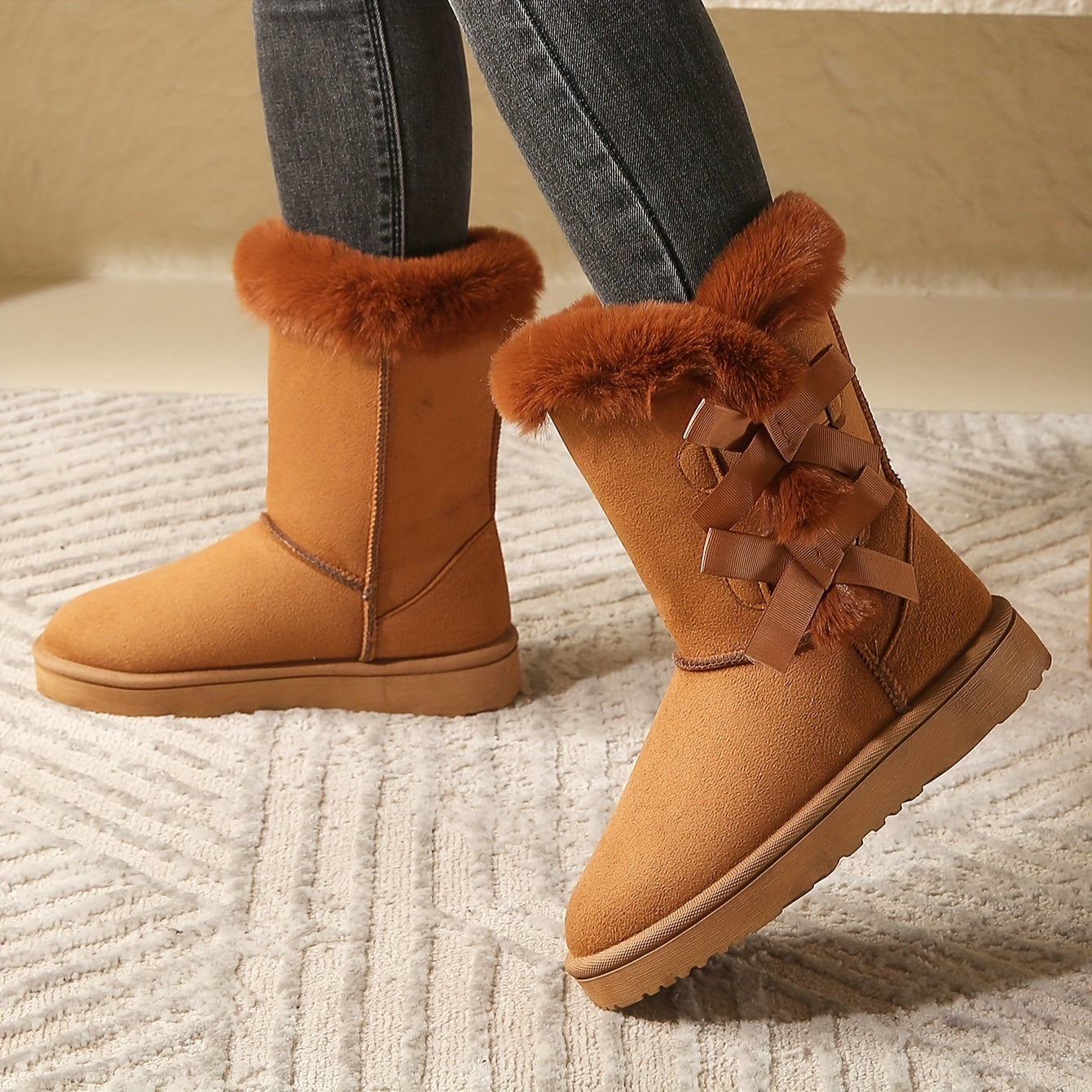 Cozy Women's Winter Snow Boots - Plush Lined, Thick Sole, Slip-On Mid-Calf In Brown