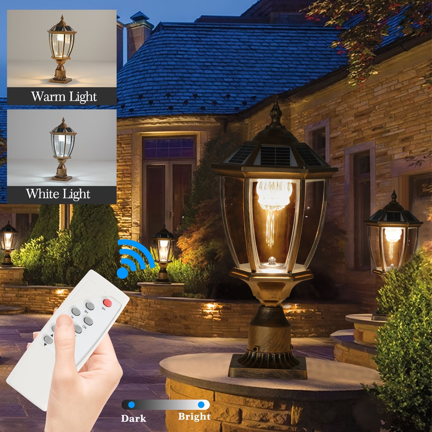 2Pcs Golden Outdoor waterproof and rust solar lights, entrance, hotel, courtyard, garage, garden gate landscapegate porch solar lights, with remote control, hotel restaurant garden outdoor waterproof lighting, summer and wint