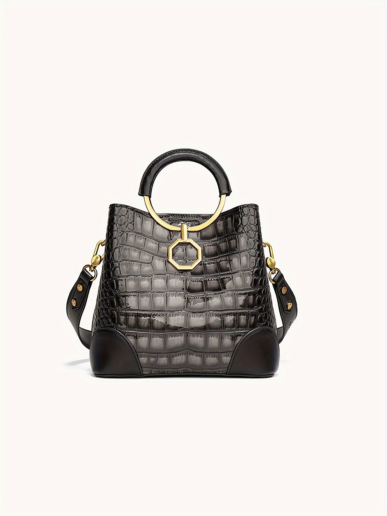 Classic Crocodile Pattern Satchel Bucket Bag, Luxury Style Handbag For Women, Elegant Shoulder Bag