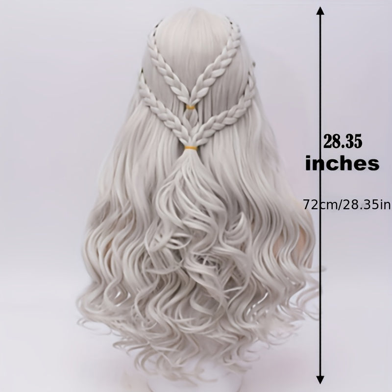 Synthetic Hair Wigs Silvery Long Braided Costume Cosplay Queen Wig For Halloween Party