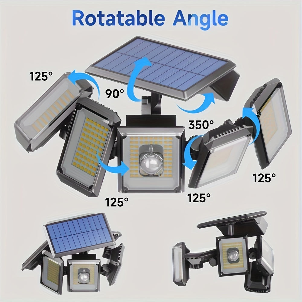 1/2pcs Solar Power Wall Lamp, Solar Light Outdoor, 5 Heads Solar 300 LED Light Outdoor Motion Sensor, Waterproof Wide-angle Illumination Wall Lamp, Garden Courtyard Street Lights