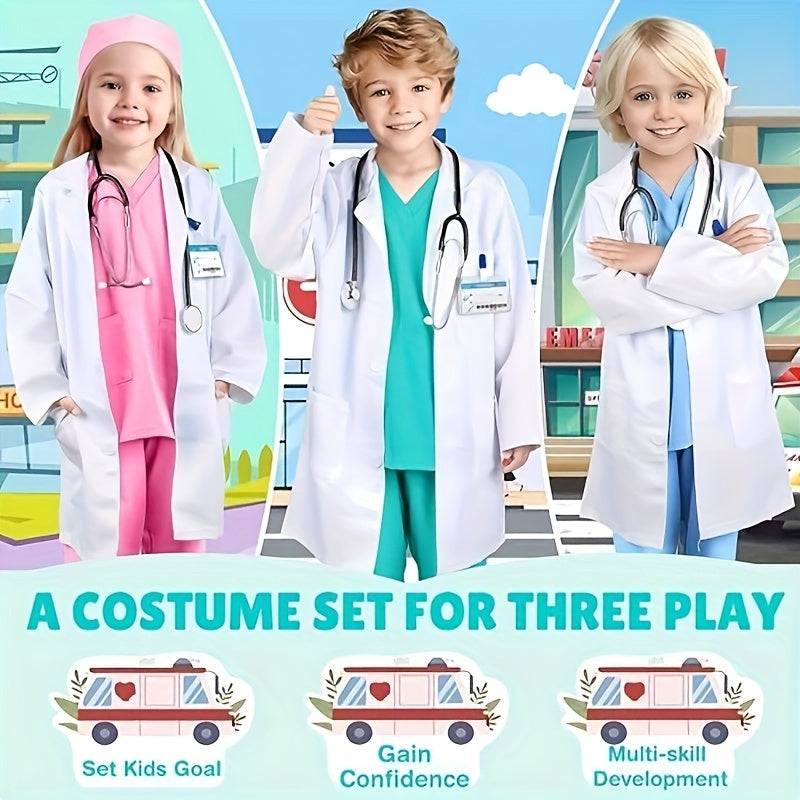 GINMIC Doctor Costume For Kids Doctor Lab Coat For Kids Real Stethoscope, Girls And Boys Halloween Costumes For Kids Age 3-12...