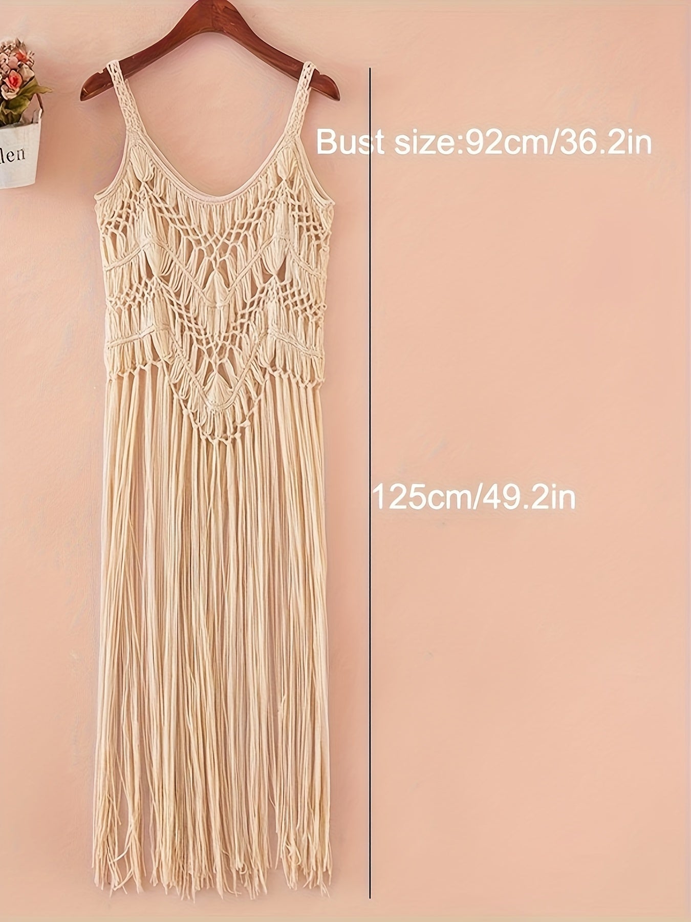 Bohemian Style Women's Hollow-Out Fringe Beach Cover-Up, Sleeveless Long Cover Up Dress