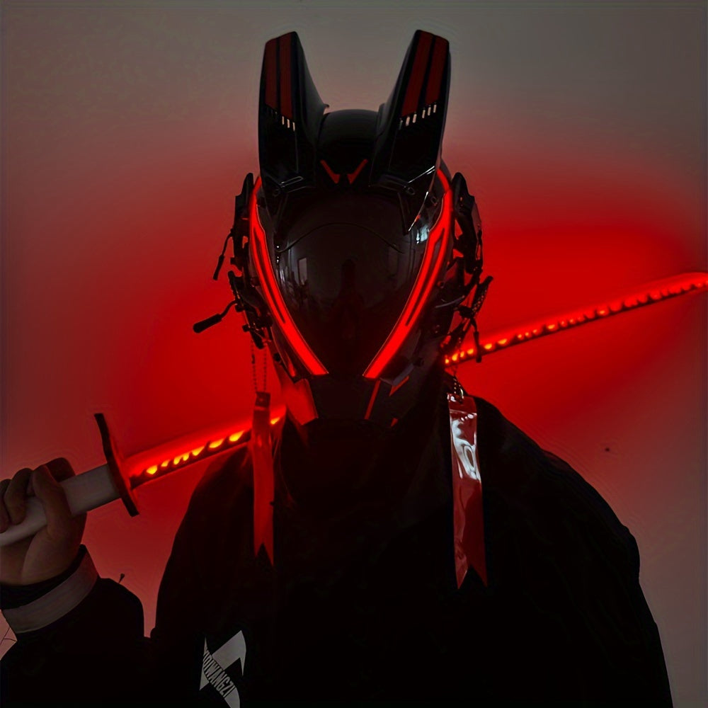 Cool And Futuristic LED Mask For Men, Plastic Cyberpunk Cosplay Accessory For Halloween Party