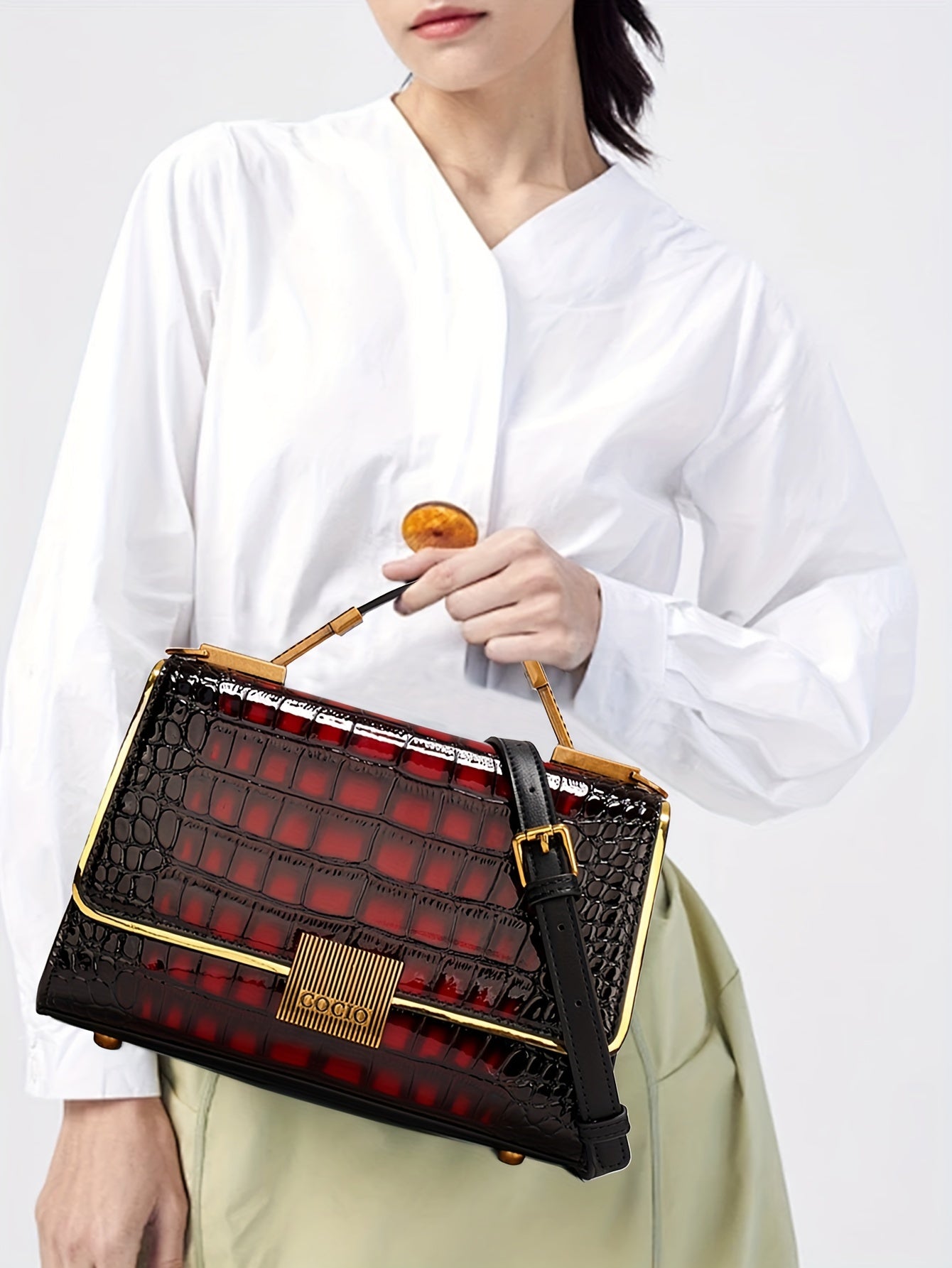 New Classic Luxury Style Satchel Bag, Trendy Women's Flap Handbag With Crocodile Pattern