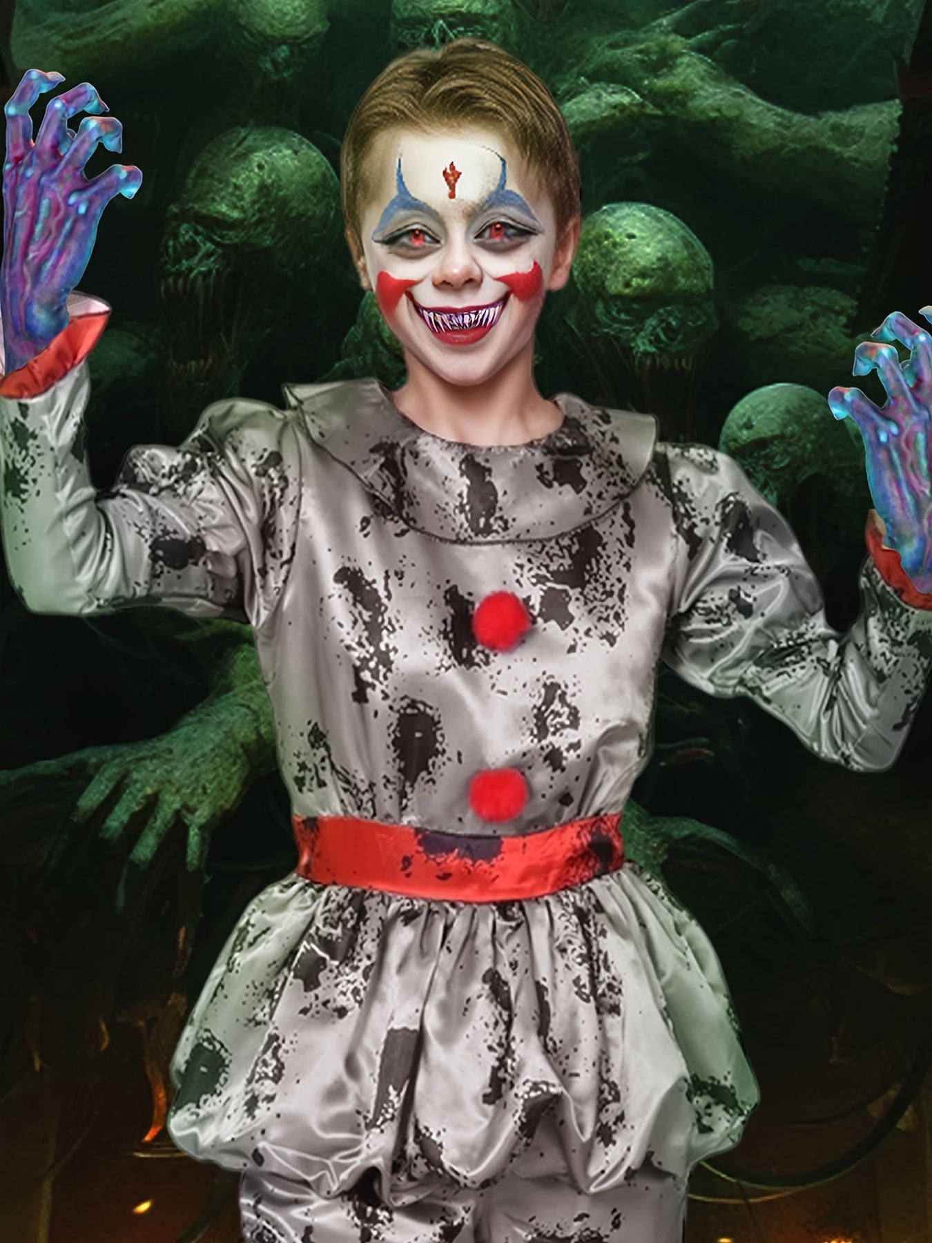 Kids' Halloween Clown Costume -, Polyester, Machine Washable - Perfect for Parties & Performances