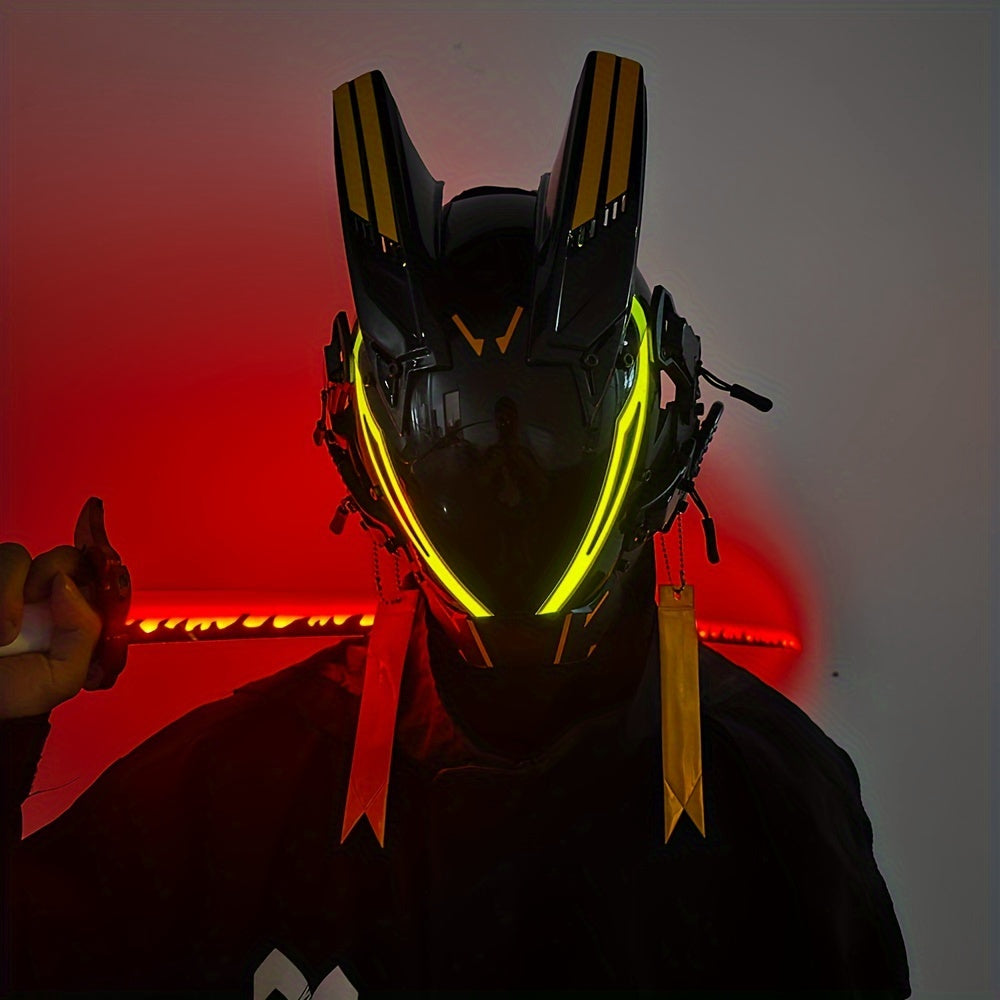 Cool And Futuristic LED Mask For Men, Plastic Cyberpunk Cosplay Accessory For Halloween Party