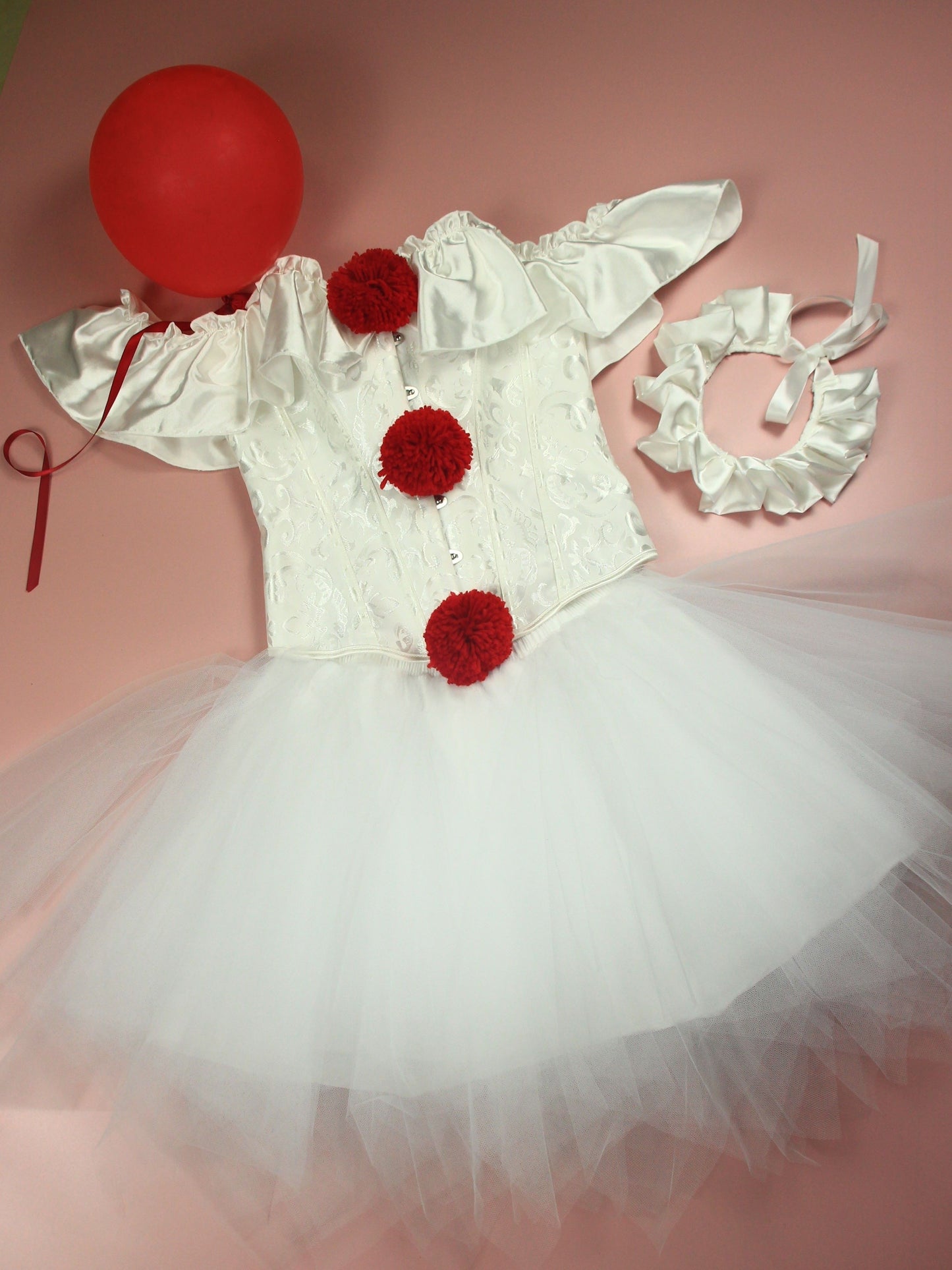 Halloween Clown L Return Of The Soul Dress Up Set, PIERROT CLOWN Dress Up Set, Bodycon Slim Fit Bodysuit And TUTU Skirt Set