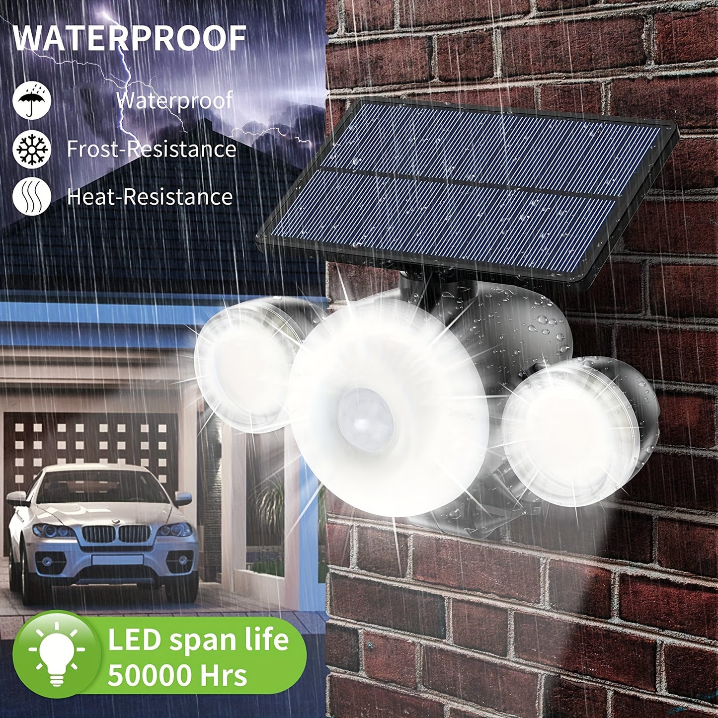 1pc Solar Outdoor Lights 88 LED, Solar Lawn Lights With Motion Sensor, 3 Adjustable Heads, 360° Lighting Wall Lights, Solar Spotlight With 2 Mounting Modes, IP65 Waterproof Solar Security Floodlight For Road Lawn Garage