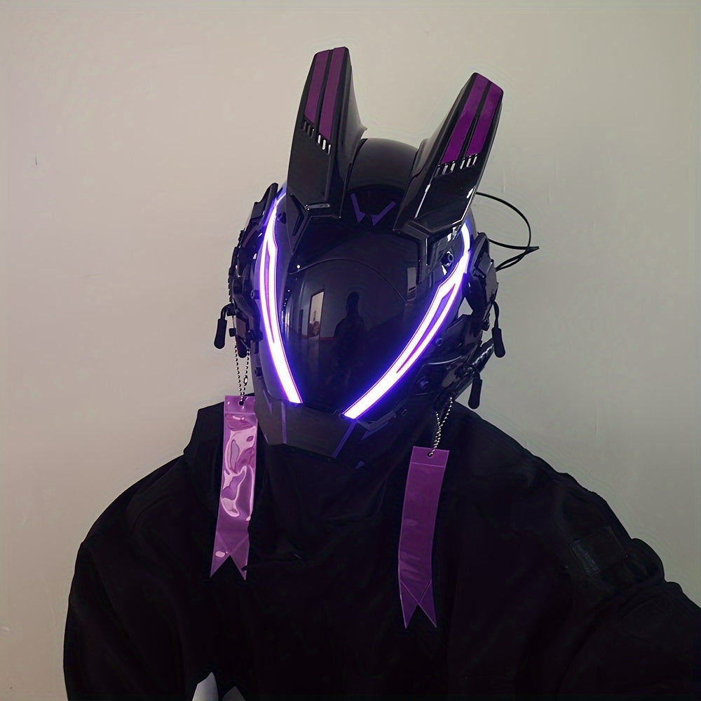 Cool And Futuristic LED Mask For Men, Plastic Cyberpunk Cosplay Accessory For Halloween Party