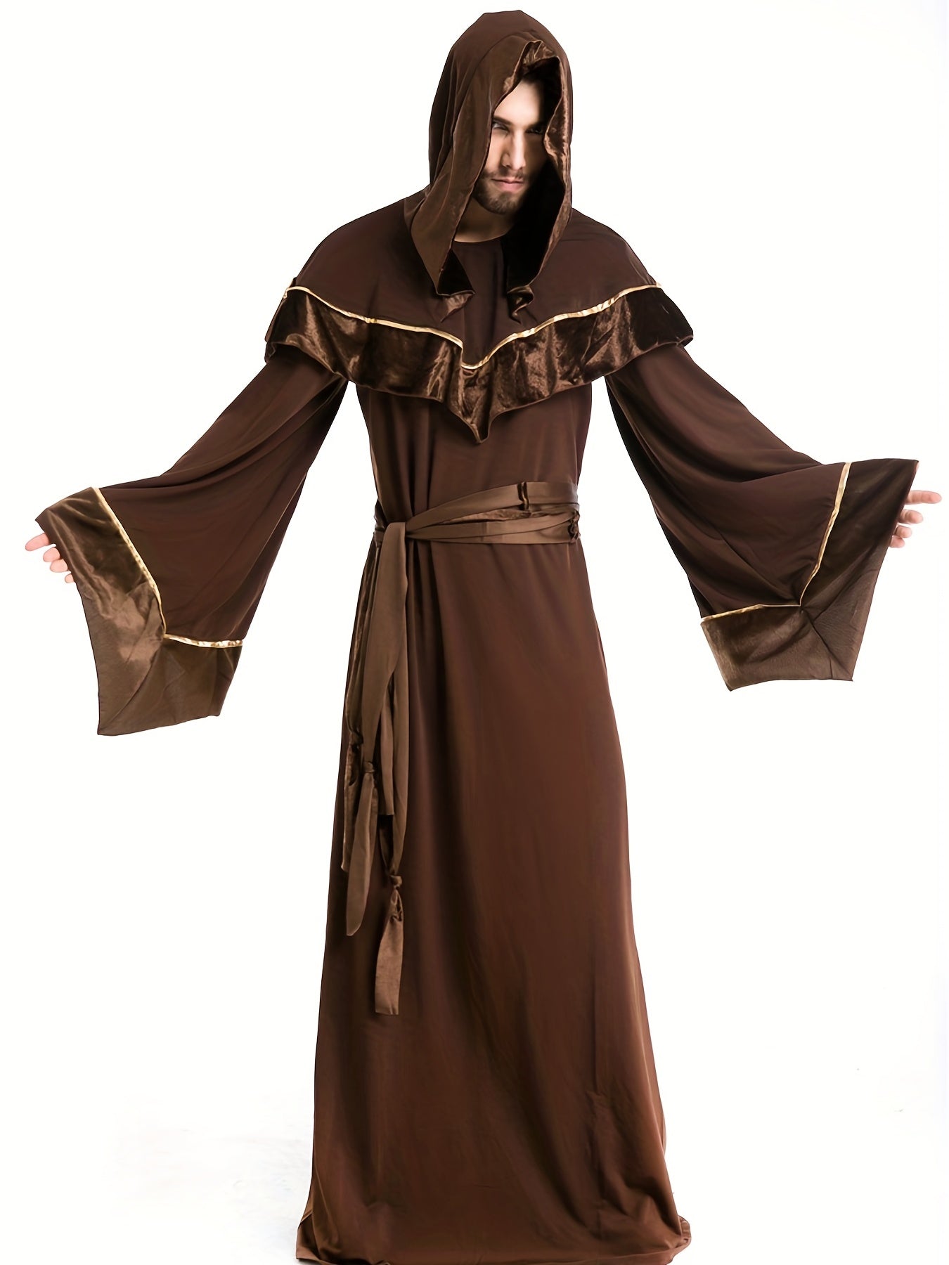 Cotton Blend Halloween Adult Costume Men's Cospaly Wizard Robe Grim Reaper Cloak Men's Witch Clothing Party Performance Costume