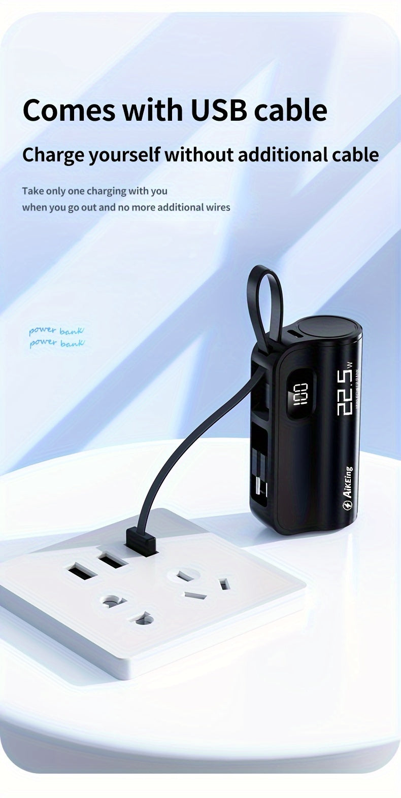 Aikeing Capsule Mini Mobile Power Portable Fast Charging 5800mAh Wireless Phone Holder Charger With Type-C And Applicable Iphone Dual Interface, Compatible With All Mobile Phones, Can Be Used For Air Travel