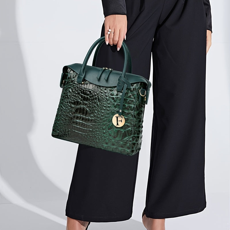 Crocodile Print Crossbody Bag, Luxury Shoulder Bag, Women's Fashion Handbag & Purse For Commute