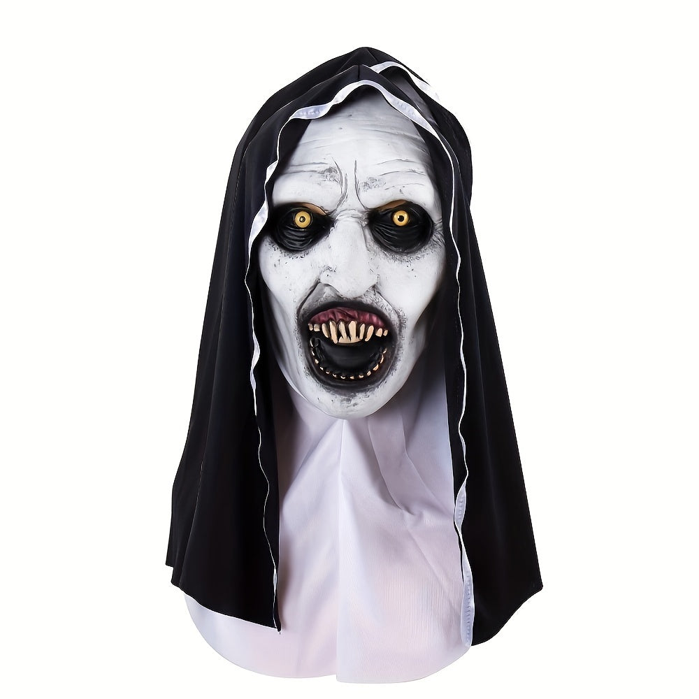 Spooky Full Head Mask: Terrifying Rubber Nun Costume for Adult Halloween Parties, Festive Christmas Gifts, or Thrilling Cosplay Accessories