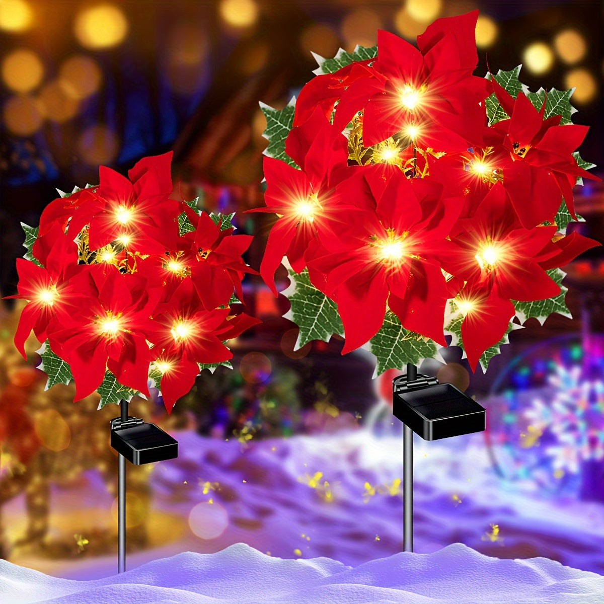 (4pcs 7-head Christmas Flower Solar Lights) Holiday Decorations, Outdoor Courtyard, Garden, Lawn, Small Path Lights, Atmosphere Lights, Christmas Courtyard Decoration Lights, Gifts For Mom