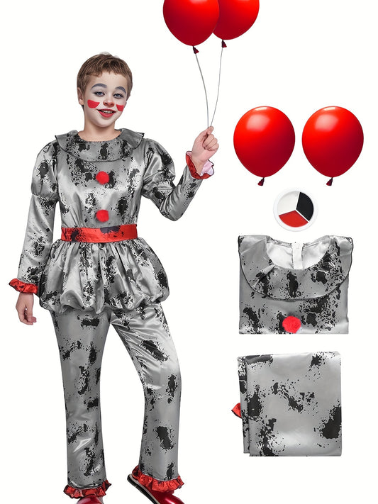 Kids' Halloween Clown Costume -, Polyester, Machine Washable - Perfect for Parties & Performances