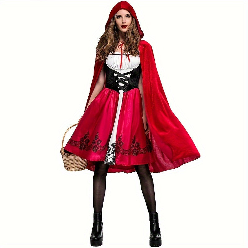 Enchanting Little Red Riding Hood Costume Set - Vampire Princess & Witch Dress with Cloak for Halloween, Cosplay & Themed Parties