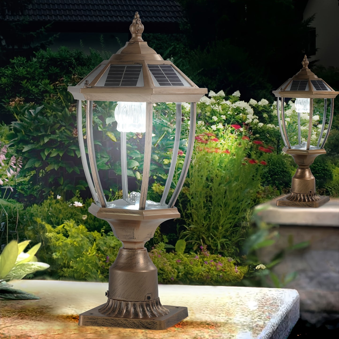 2Pcs Golden Outdoor waterproof and rust solar lights, entrance, hotel, courtyard, garage, garden gate landscapegate porch solar lights, with remote control, hotel restaurant garden outdoor waterproof lighting, summer and wint