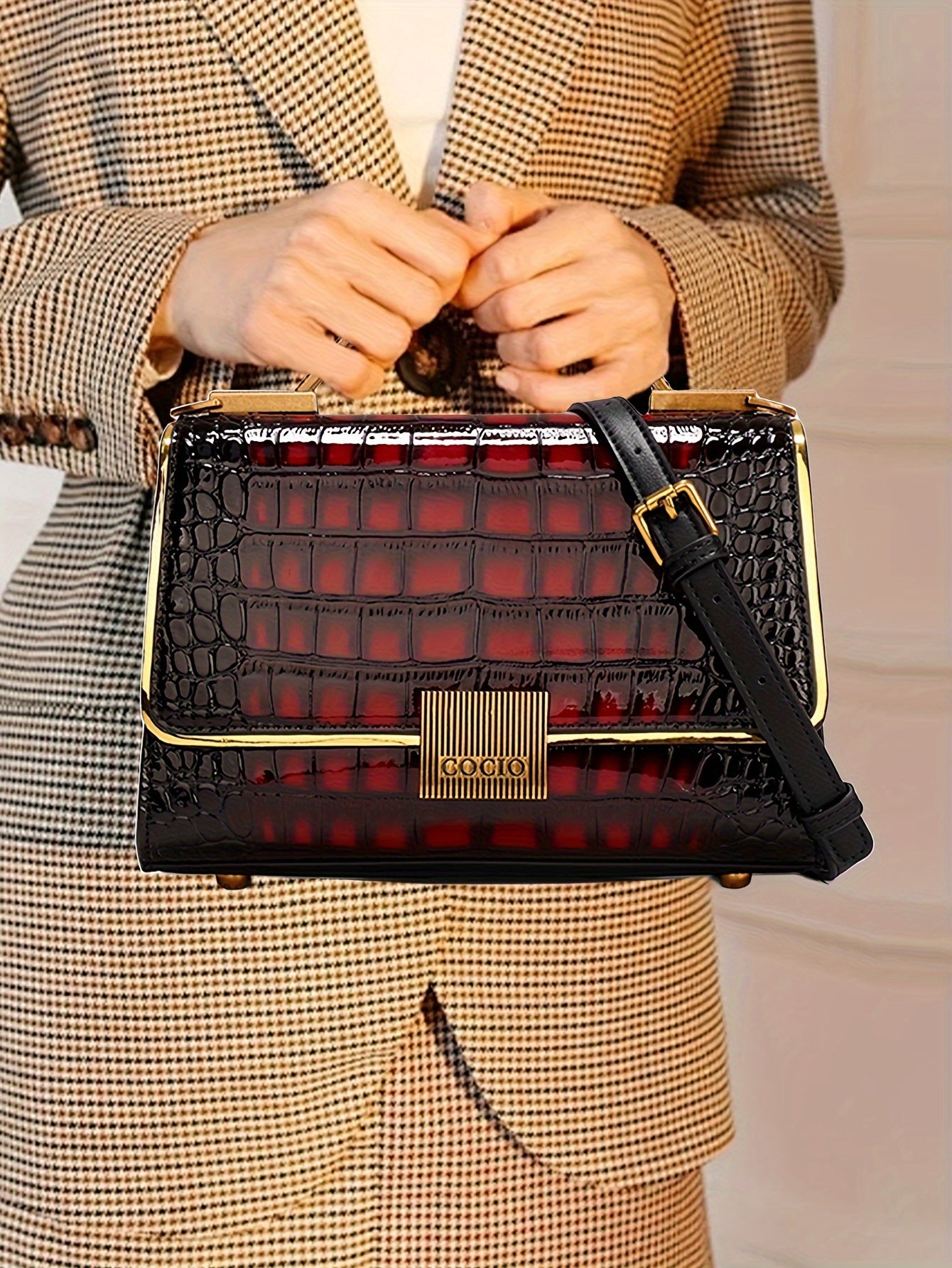 New Classic Luxury Style Satchel Bag, Trendy Women's Flap Handbag With Crocodile Pattern